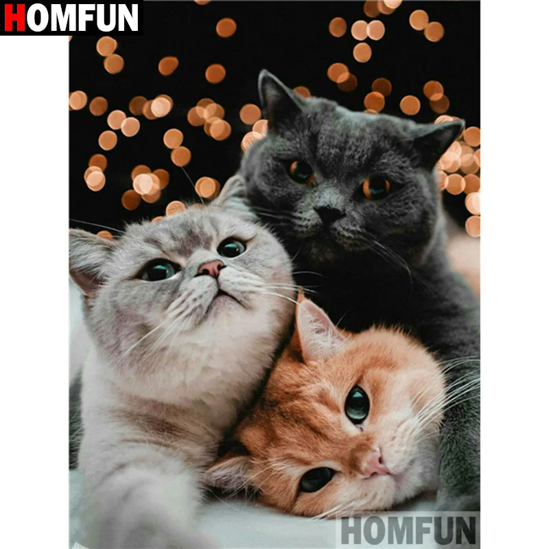 

Картина из страз HOMFUN 5D, алмазная вышивка с полным заполнением, картина «животное, кот», искусственное украшение для дома ручной работы