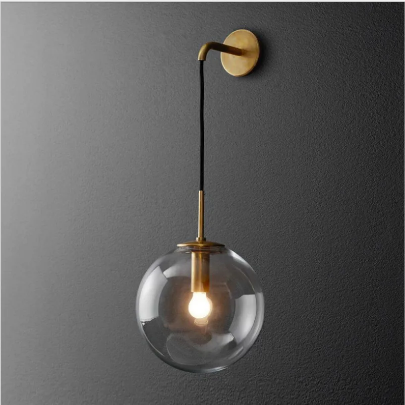 Simple Modern Creative Metallic Glass Ball Wall Lamp Living Room Aisle Corridor Entrance Wrought Iron Bedroom Bedside Wall Light