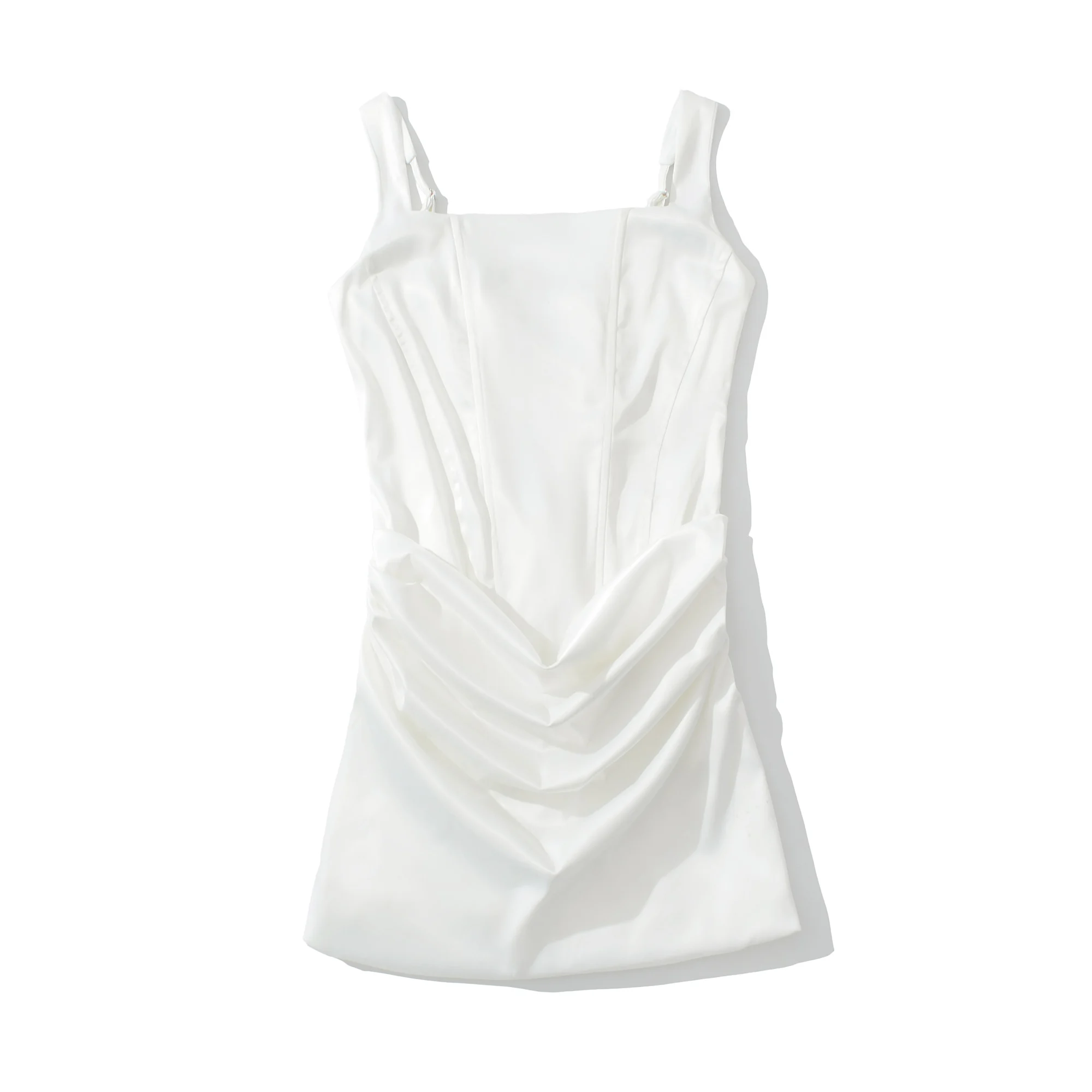 Nouveau Sexy désossage taille mince robe en Satin femmes taille basse ourlet froncé croix laçage dos de pansement Mini robes à bretelles Femme robes