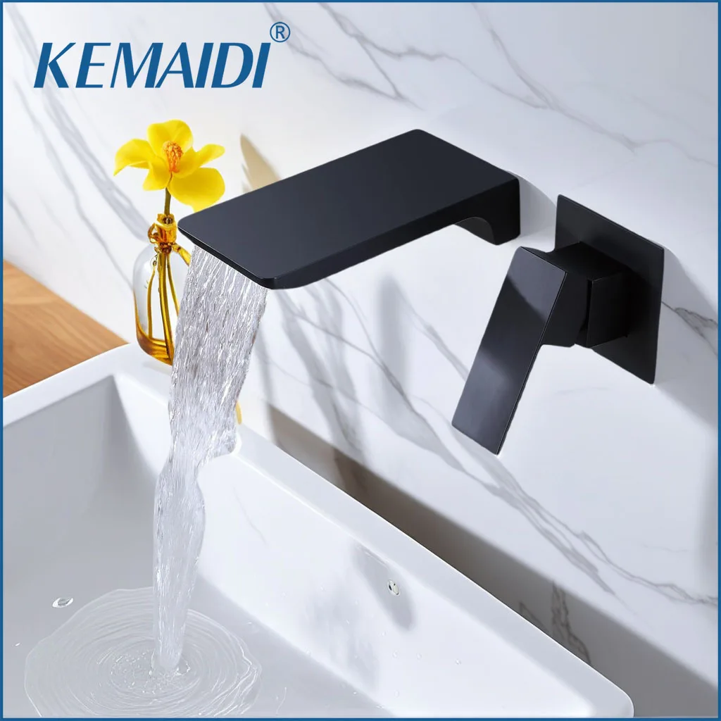 

KEMAIDI Waterfall Bathroom Faucet Single Handle Faucets Wall Mounted Widespread Basin Sink Faucet Hot Cold Water Mixer Tap