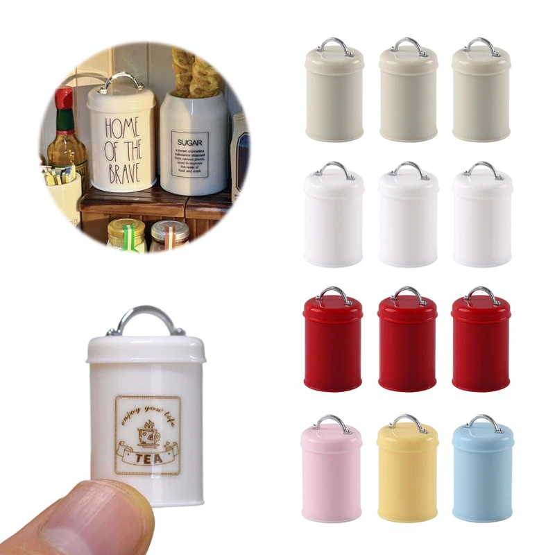 3Pcs Miniature Dollhouse Mini Food/Tea/Coffee Cans Round Storage Bottle Model For Doll Scene Ornament Accessories