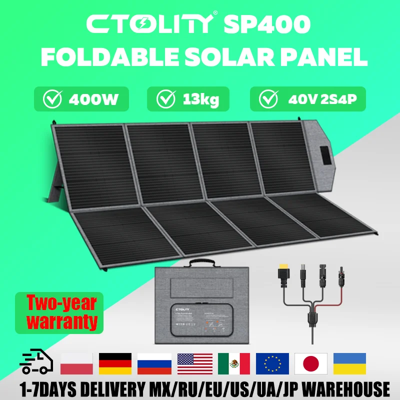 CTOLITY 400W Portable Solar Panel SP400 41V 9.8A Foldable Solar