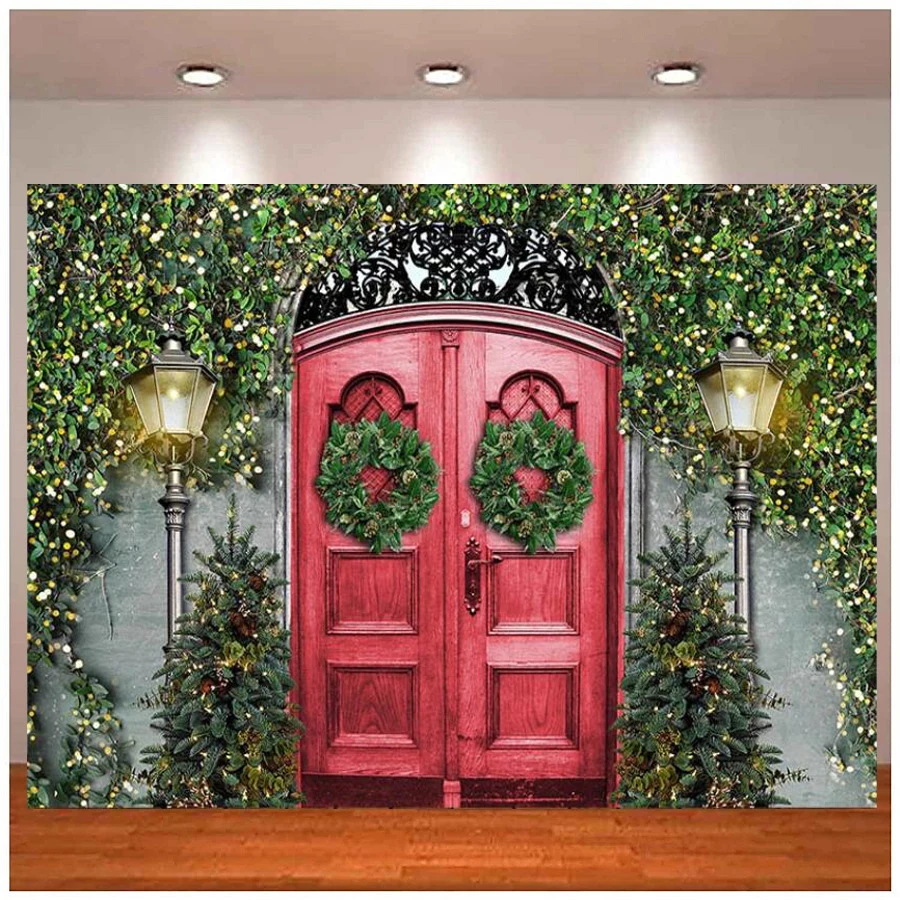 

Photography Backdrop Merry Christmas Winter Snow Garland Red Door Decor Background Banner Poster Photophone Photo Studio Props