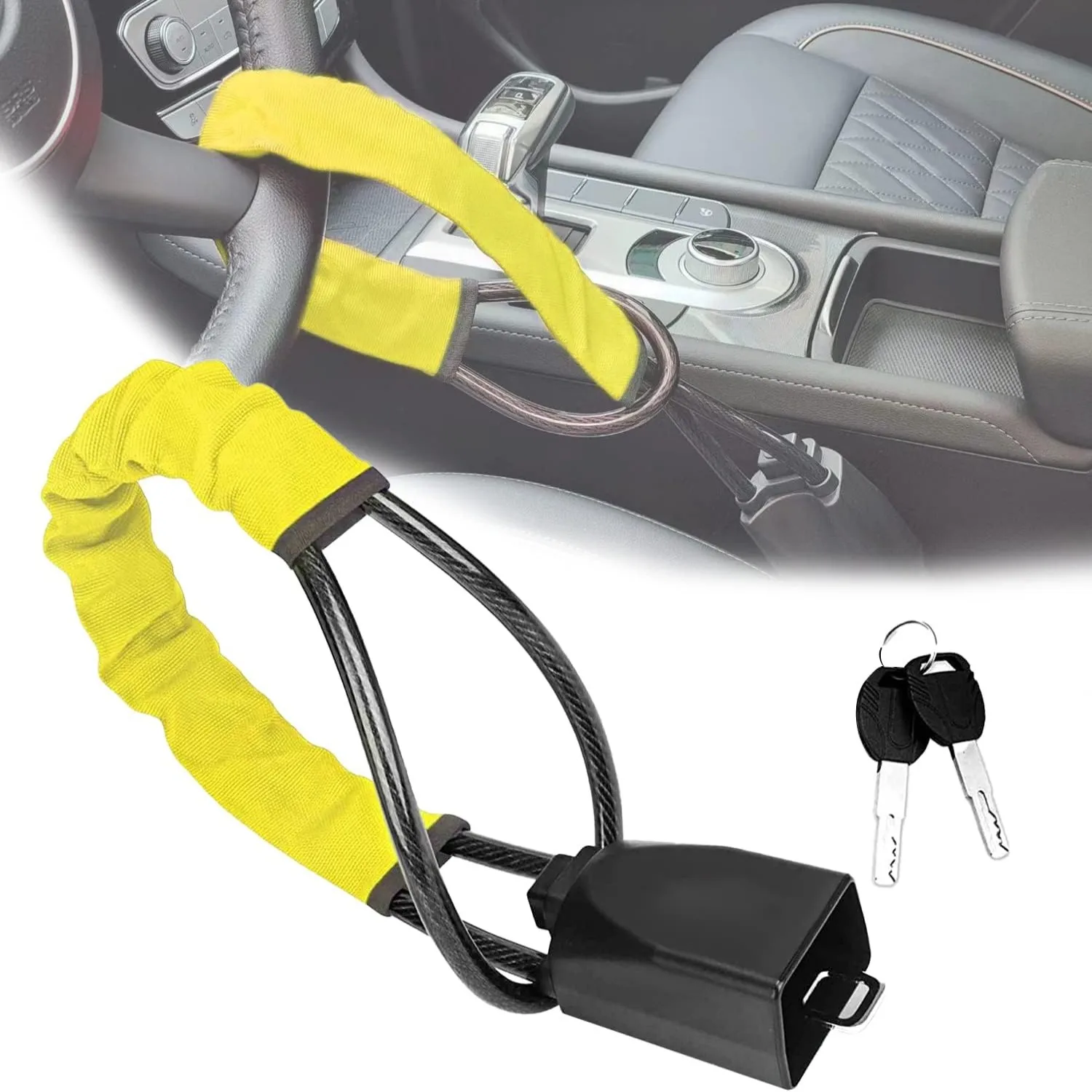 

2023 Automobile Car Steering Wheel Lock Seat lock Accessory Car Retractable Anti theft Steering Wheel Lock with 2 Key