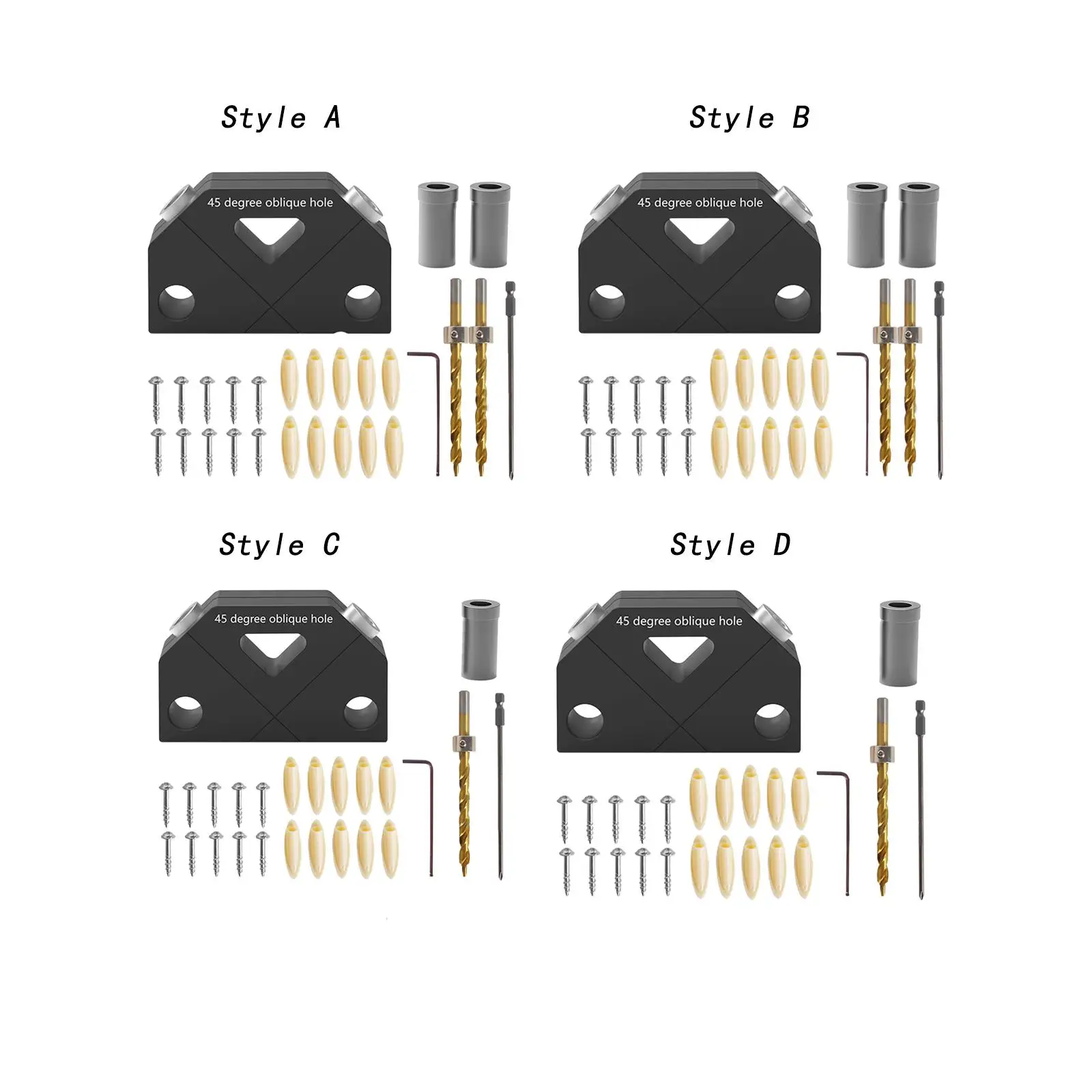 

Woodworking Doweling Jig Accessory Multiple Sizes of Guide Holes 45 Degree Punch