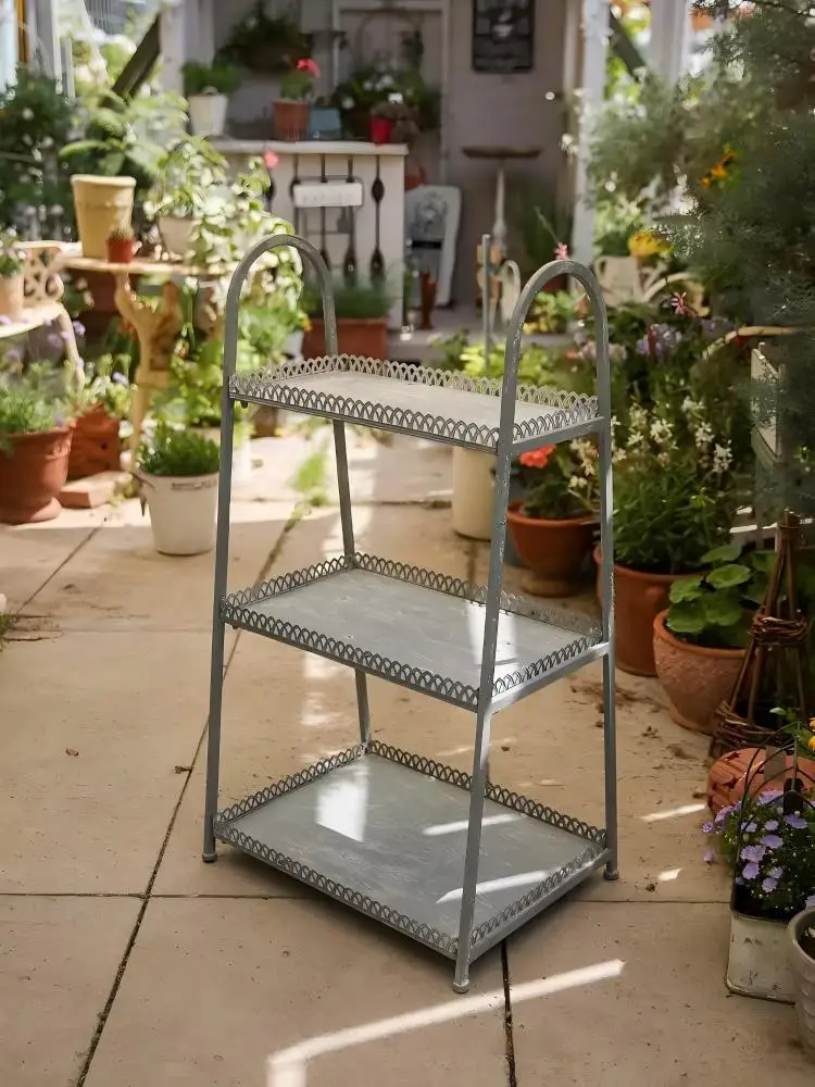 Vintage Iron 3-Tier Plant Stand Scalloped Tray Rack for Garden Balcony Patio Flower Pot Display Shelf