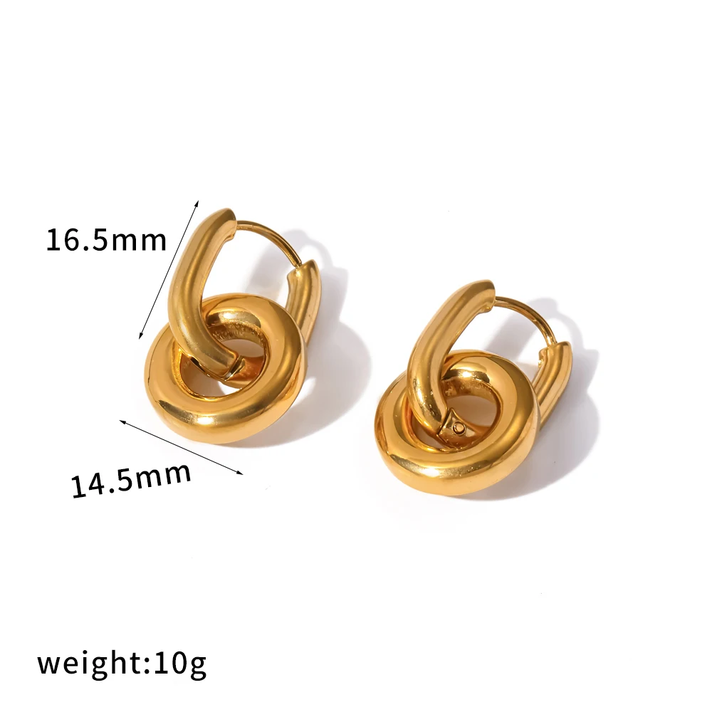 18K Goldfarben Beschichtete Glänzende Edelstahl Geometrische Doppelring-Ohrringe für Damen Wasserfester Modeschmuck – Detail 6