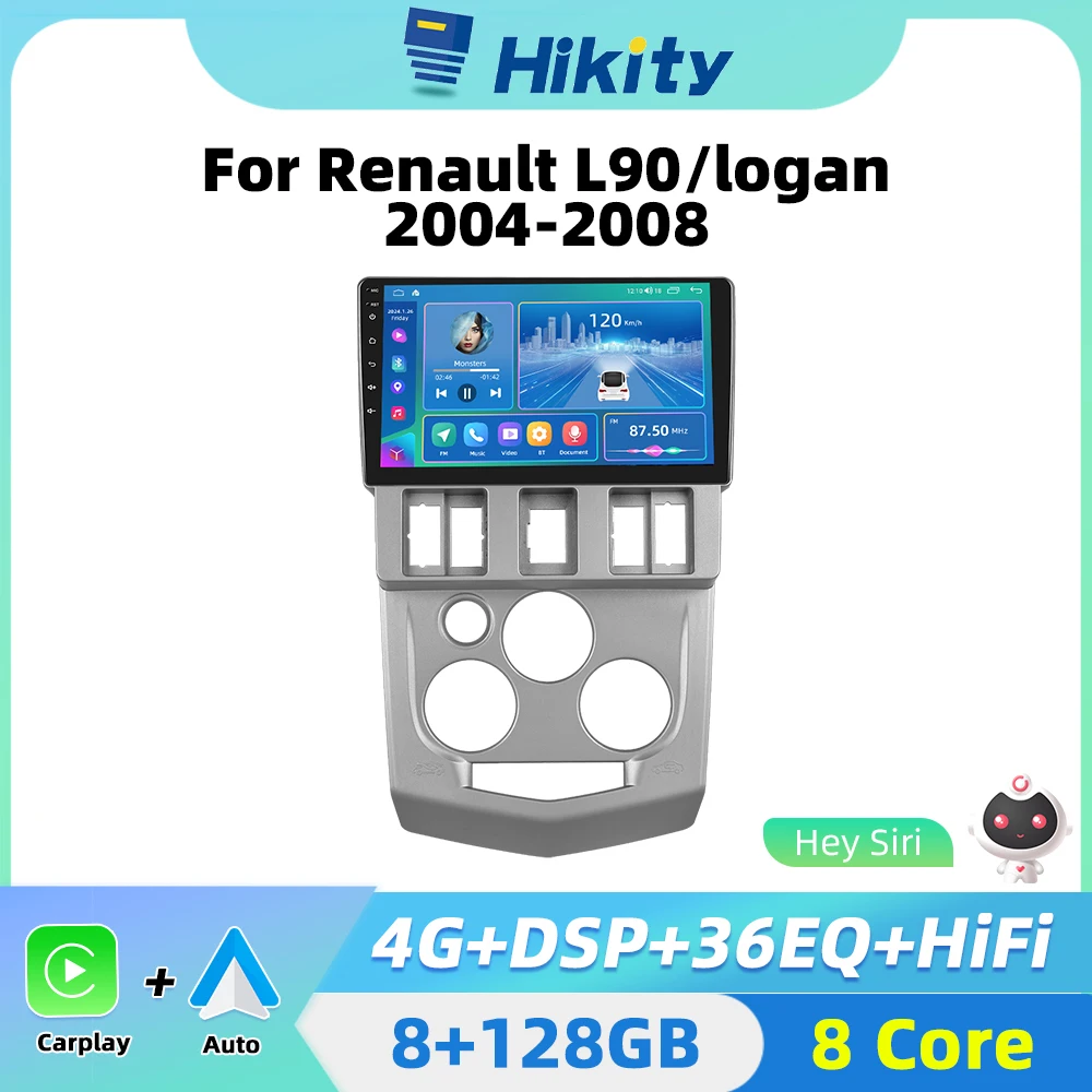 Hikity Wireless CarPlay Android Auto Radio For Renault Logan L90 2004-2009 Multimedia player 2din Stereo Receiver GPS DSP