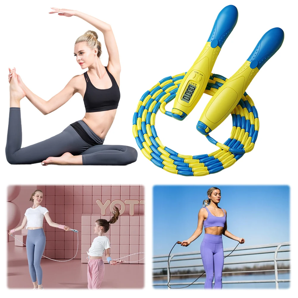 Beaded Jump Rope Skipping Rope with Counter Jump Rope Adjustable Length Plastic Segmented Jump Rope for Gym Fitness Exercise