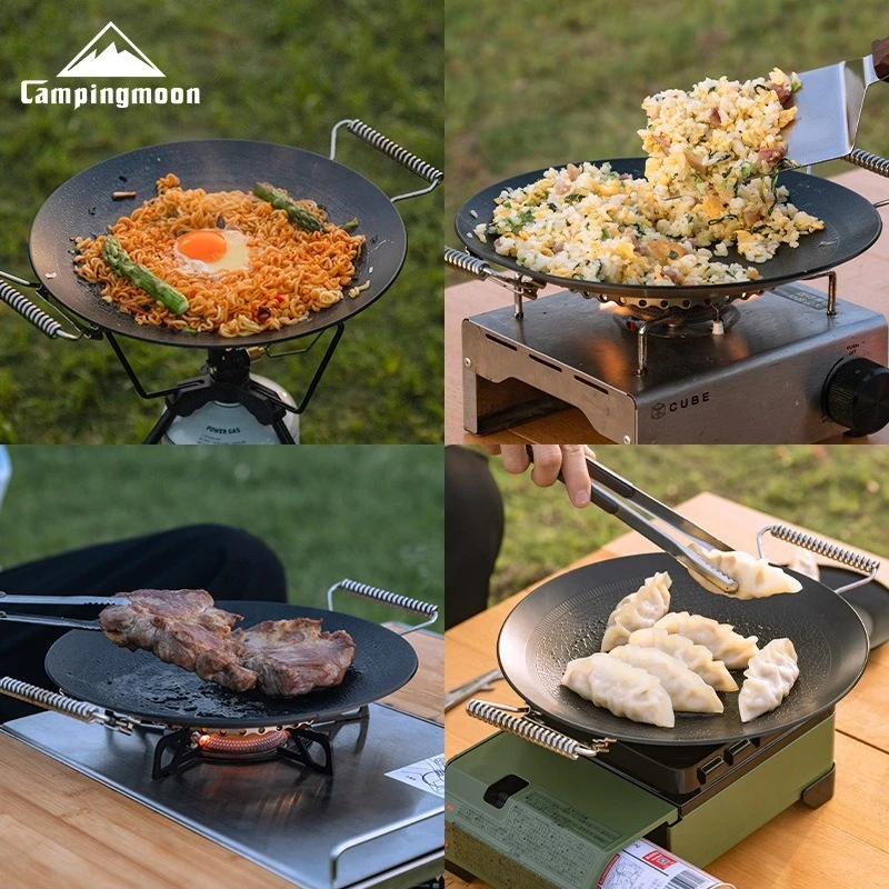 

Campingmoon Outdoor Camping Cookware Set GRW-27F/33F/45F - Steel BBQ Grill Plate Griddle Non-stick Fry Pans Cooking Pot Utensils