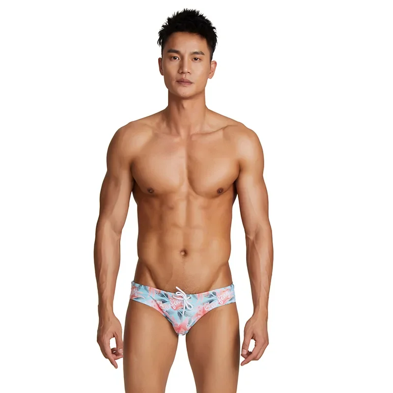 

Men's Swimming Trunks with Polyester Digital Printing Stylish Sexy Low Waisted Swimstuis Youth U Convex Pouch Beach Briefs Pants