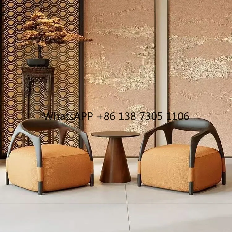 

Medieval style negotiation table and chair combination, light luxury hotel office lounge area reception one table and two chairs