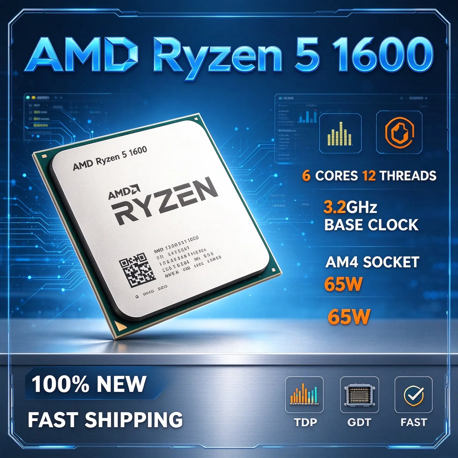 AMD Ryzen 5 1600 R5 1600 100% Brand New CPU Processor YD1600BBM6IAE Socket AM4 3.2 GHz Six-Core Twelve-Thread 65W Hot Sale