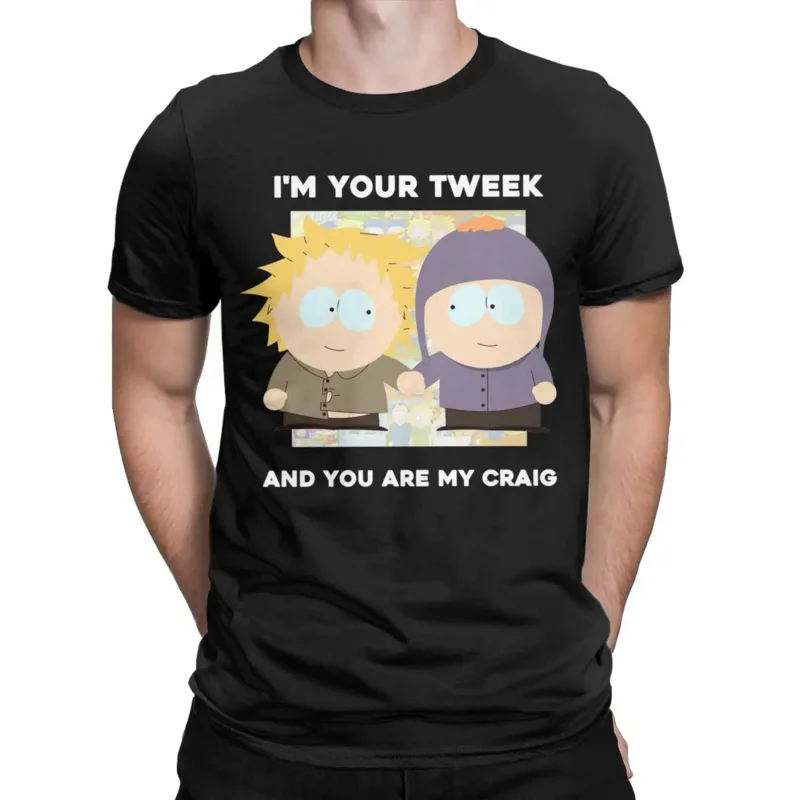 Southpark Cartoon Men\'s T Shirts Craig and Tweek Leisure Tee Shirt Short Sleeve Round Collar T-Shirt 100% Cotton Classic Clothes