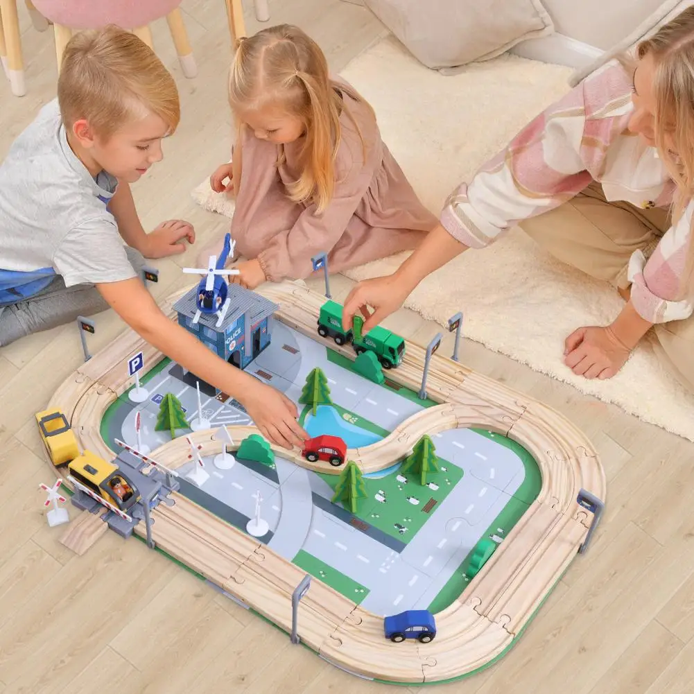 108Pcs Kids Road Train Track Toy Set Different Tracks Railway Toys Wooden Children Train Toy For Enhancing Hand-eye Coordination