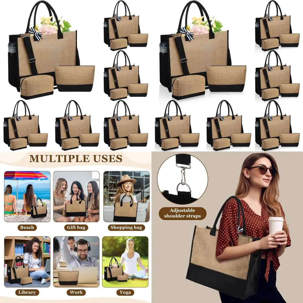 

Набор из 18 джутовых сумок для женщин: для пляжа, шопинга, путешествий и рукоделия