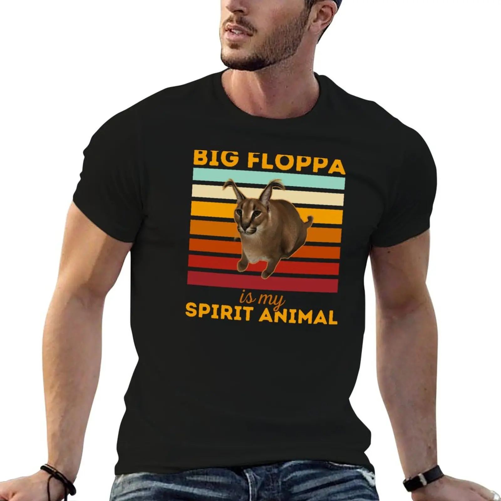 Camiseta Big Floppa es mi animal espiritual, camiseta con diseño de gato caracal, camisetas para hombre, paquete de camisetas blancas para hombre, camiseta de diseñador para hombre
