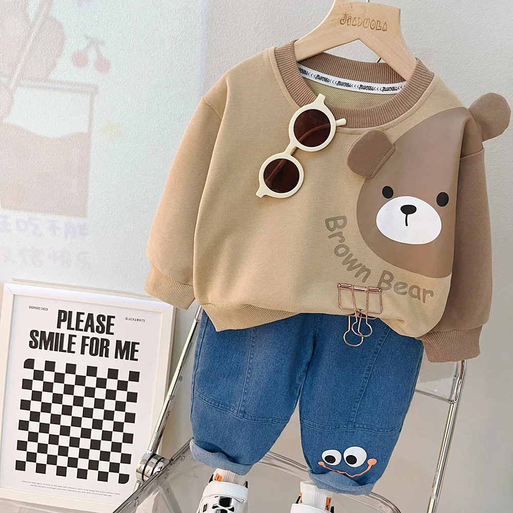 

2024 spring 2pc/set cartoon bear Sweatshirt + Sweatpants Boys Girls Children Tracksuit Spring Fall Kids Clothing Casual Outfits