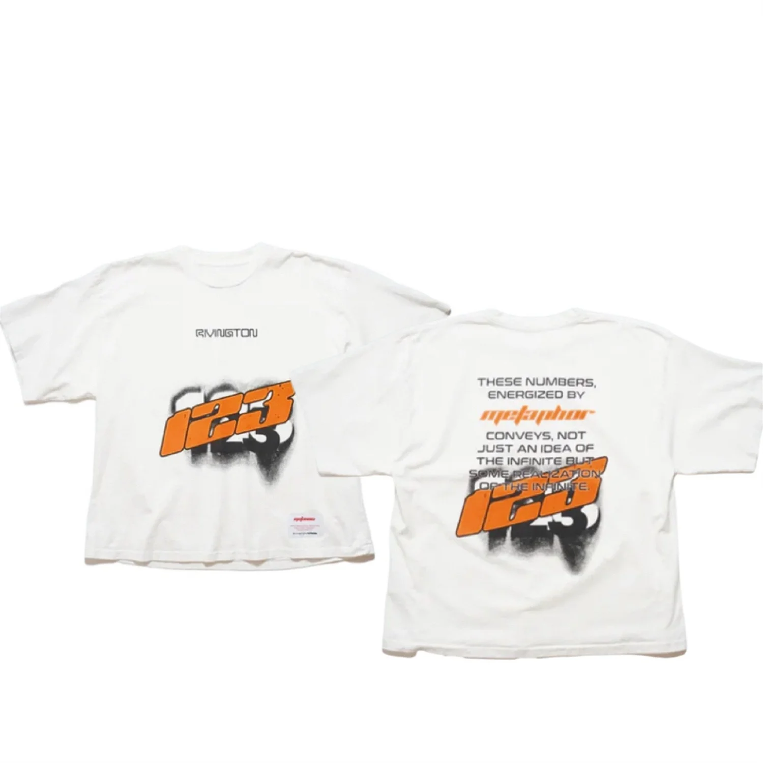 FW25 R 123 Letter Print Vintage High-Street White Full Cotton Quality Oversized American Style Tops T-Shirt For Men