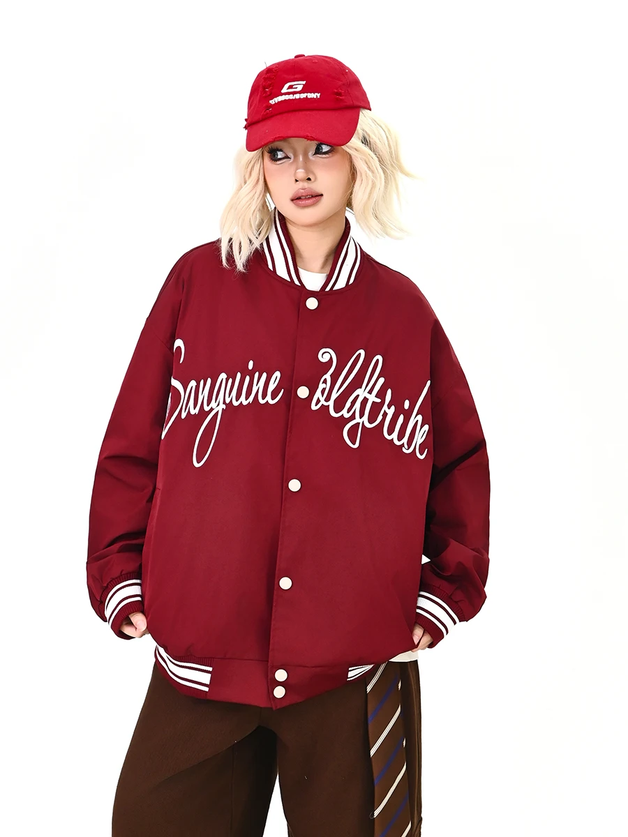 

Retro Embroidered Letter Jacket Women's Loose Street Style Baseball Coat Spring 2026 New Collection PMFIVEE Workwear Windbreaker
