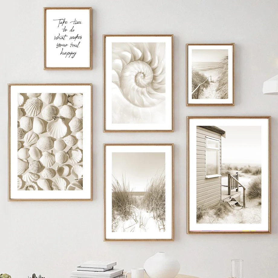 Vintage Coastal Beach Canvas Wall Art Mural Prints Neutral Sepia Seaside Lighthouse Seascape Photography Art Poster Home Decor