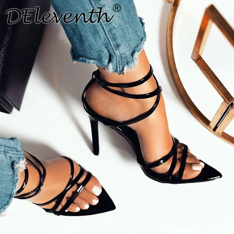 2023 Concise Fashion Woman Sandals Transparent Sandals Pointed Toe PU 10CM Thin High Heels Buckle Strap Shallow women shoes