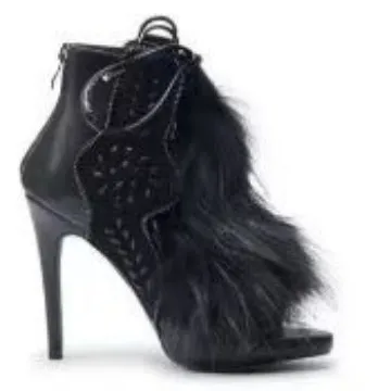 Women's Leather Fur-Trimmed Ankle Boots Tribal Embroidered Panel with Lace-Up Detail for Boho Festival Ethnic Fashion Statements