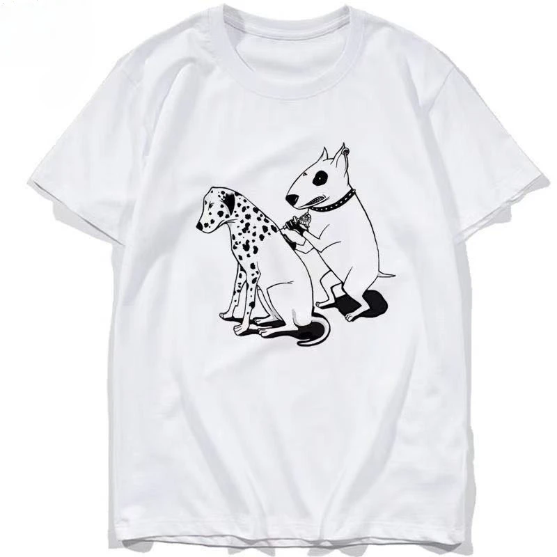 Mockingjay Dog T-shirt with Cowhead Patterned Spots - Men's and Women's Large Size, 100% Cotton, Printed Design Large Size Short