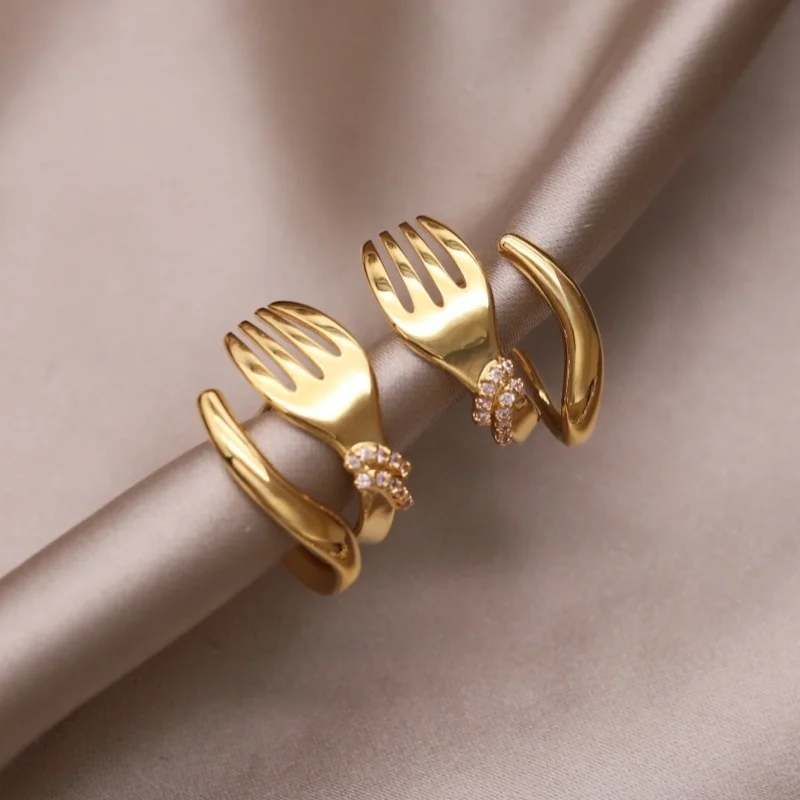 Korean New Design Fashion Jewelry 14K Gold plated Metal Cutlery Hook Earrings Elegant Women Daily Work Accessories