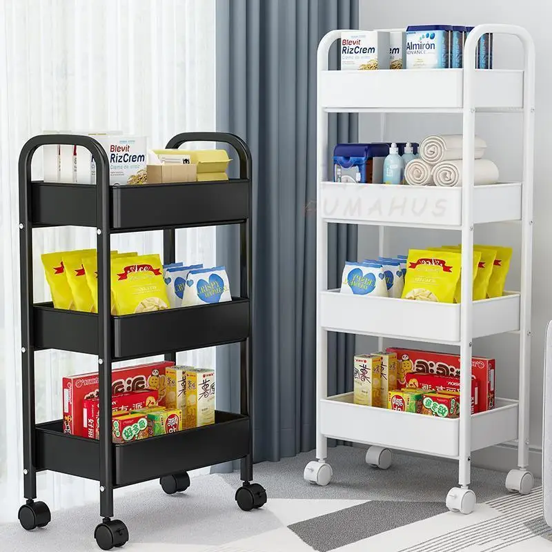 Stainless Steel Multi-layer Small Cart Rack Kitchen Vegetable Rack with Wheels Overall Cabinet Storage Organizer Household