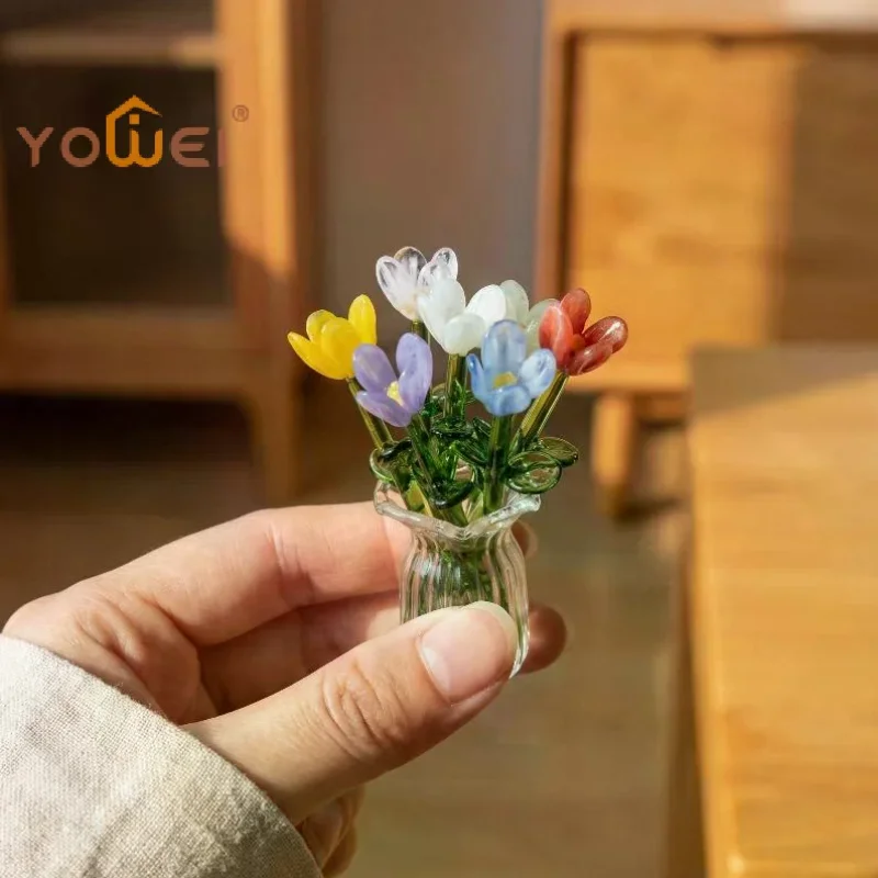 6/7 Pièces de Fleurs Artificielles en Verre Réalistes pour la Décoration de Table Moderne et les Cadeaux