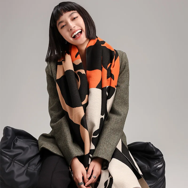 

Теплый зимний шарф для женщин, роскошные шали из пашмины с цветочным принтом, толстое кашемировое одеяло, массивные палантины, женское элегантное пончо Bufanda