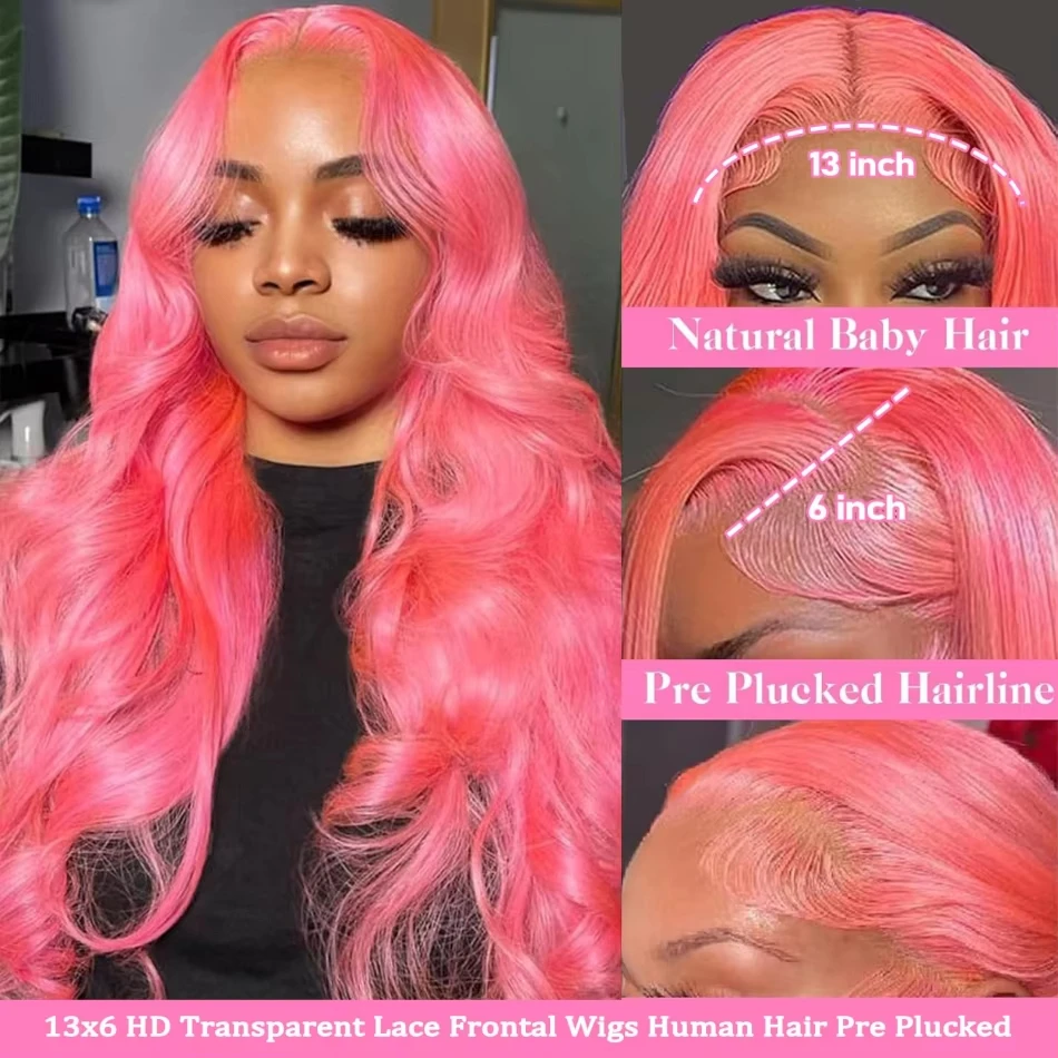 38 Polegada onda do corpo perucas de cabelo humano rosa wig13x6 13x4 perucas dianteiras do laço 220 densidade cabelo brasileiro para as mulheres luz rosa colorido