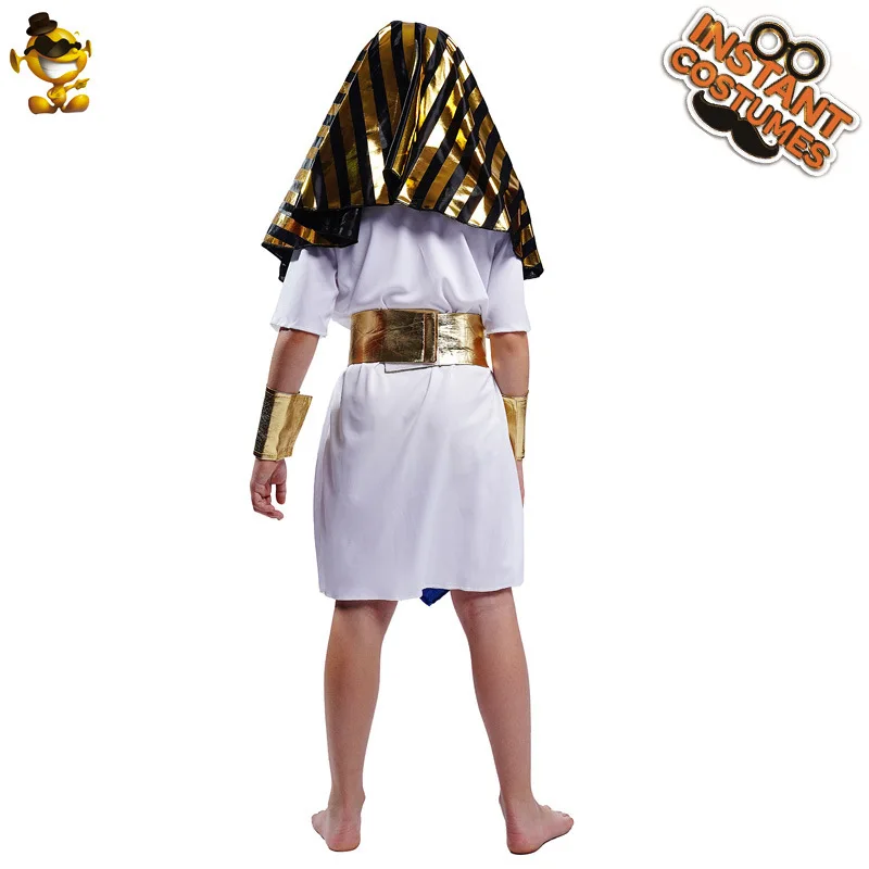 Funny Little Boy Pharaoh Costume Headdress Robe Necklace Wrist Guards Belt Role-Playing Costume Party Halloween Cosplay Props