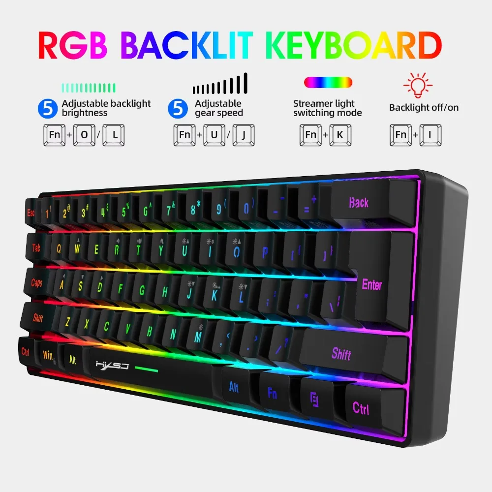 V700 61 Keys Mini Wired Gaming Keyboard Pink 60% Layout RGB Backlit Ergonomic Mechanical Feel Portable for PC Laptop Office