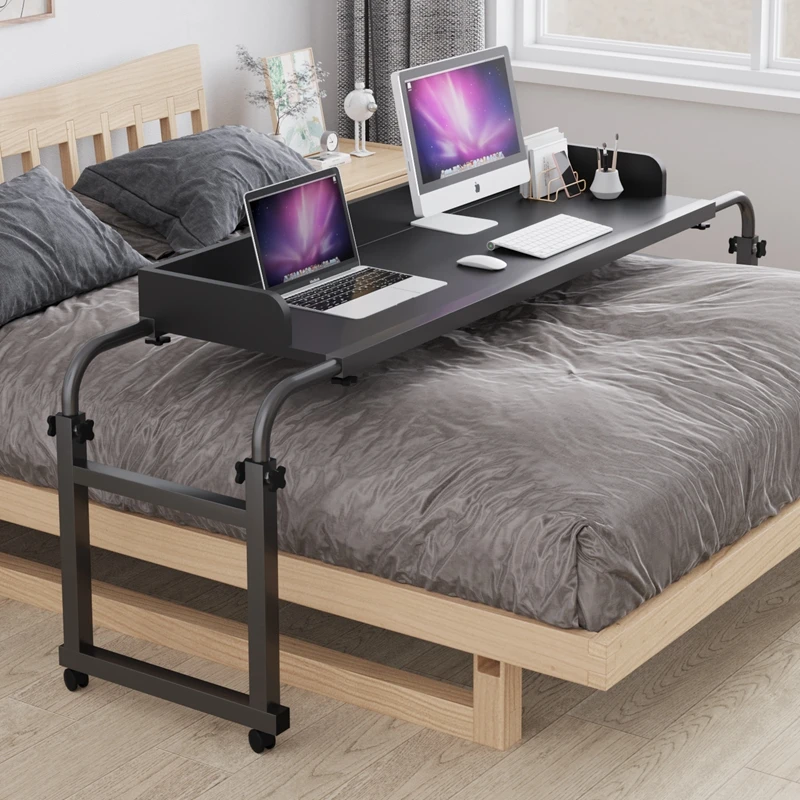 Laptop Computer Table Portable Folding Desk Cross Bed Height Adjustable and Movable Lifting Bedside Desk Office Home Furniture