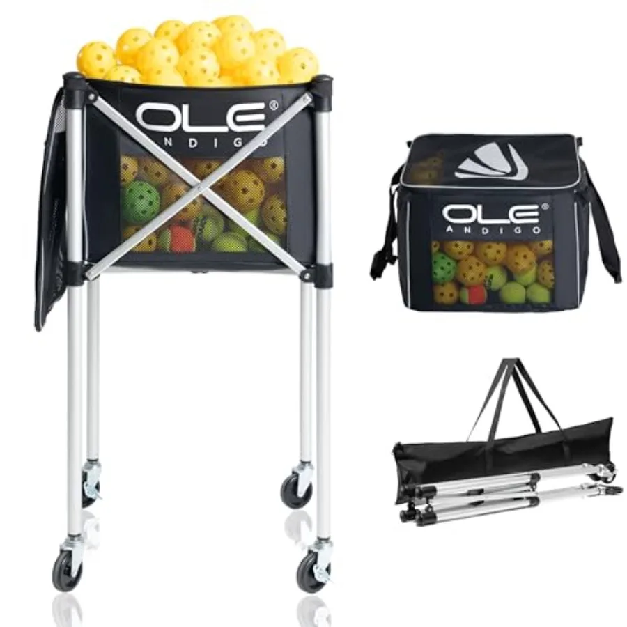 

Pickleball Cart Portable Tennis Balls HopperHolds 180 Pickleballs or 210 Tennis Balls Pickle Ball Equipment Ball Caddy with Whe