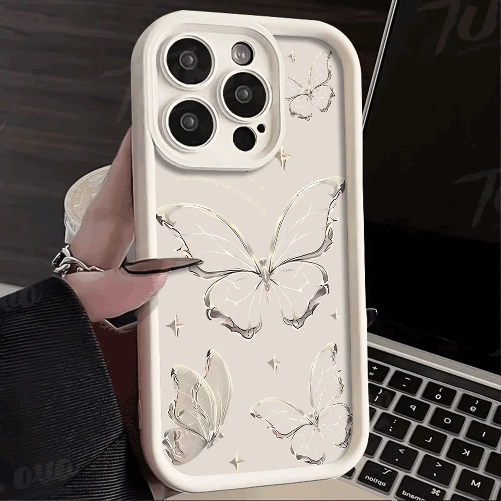 Gold Butterfly Silicone Phone Case For iPhone 16 15 14 Pro Max Cases iPhone 13 12 11 Pro Max Mini XS XR X 7 8 Plus SE 2020 Cover