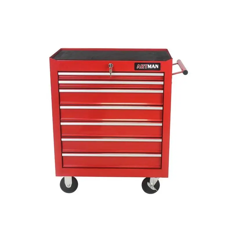 7 Drawer Multi-Functional Tool Cart with Wheels - Red Storage Solution for Garage or Workshop