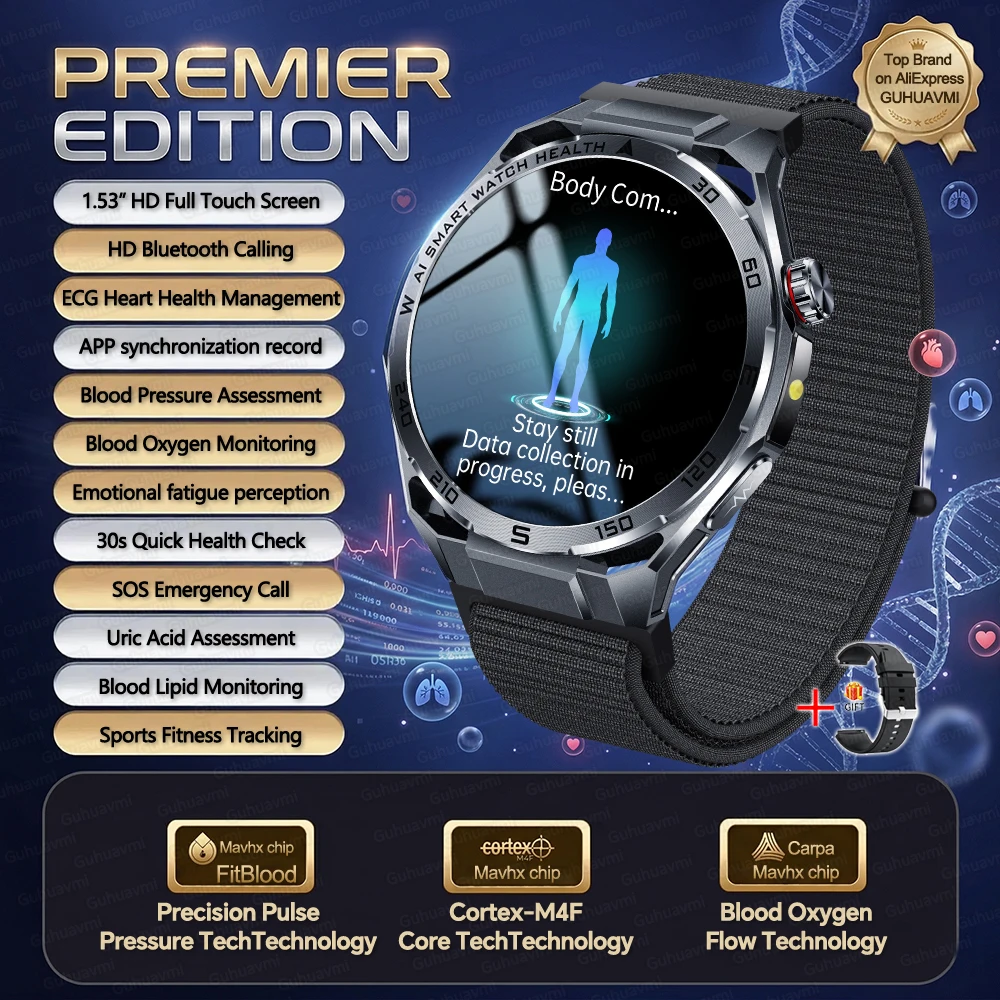 2026New Nursing-Grade AI ECG Smart Watch 1.53''Sapphire Glass Heart Rate Blood Lipid Uric Acid Monitor Bluetooth Call Smartwatch image 3