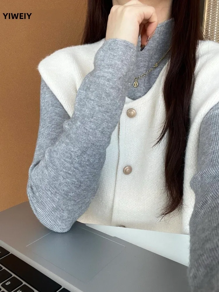 Suéter de Punto de Cuello Alto Mo Suave para Mujer, Otoño Invierno, Estilo Casual, Sensación de Alta Gama, Capa Base de P...