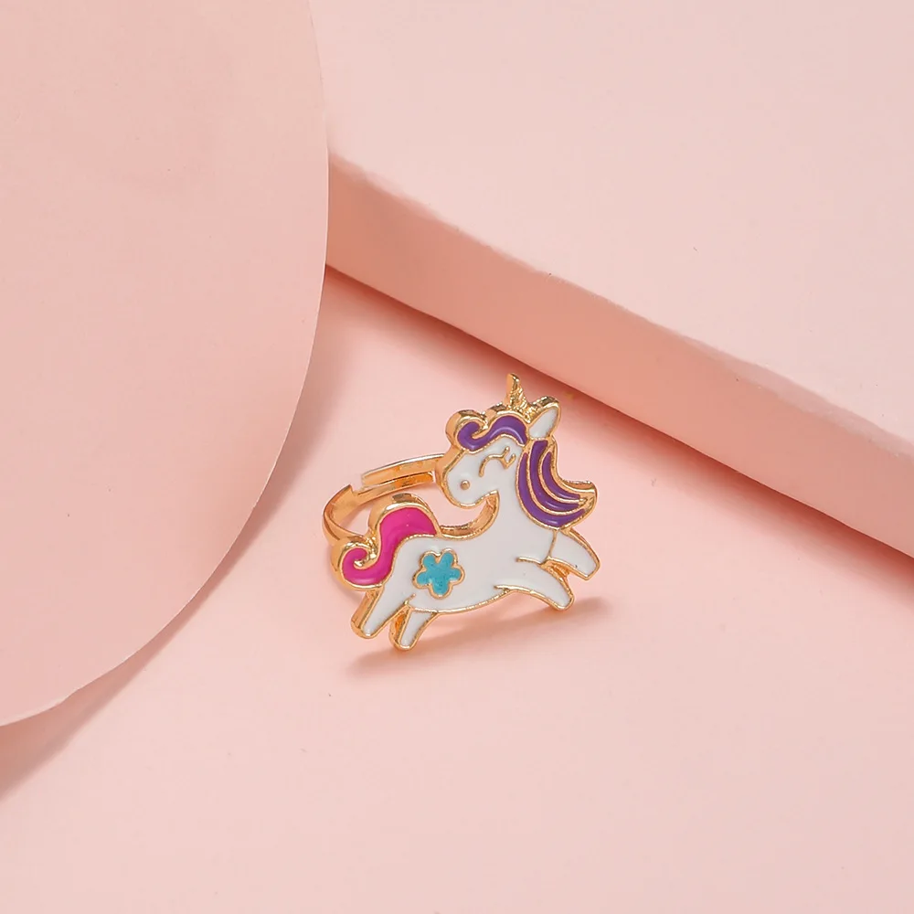 Korean Jewelry Funny Animal Unicorn Adjustable Multiple Ring For Girls Gift Ideas Cartoon Enamel Open Rings Accessories