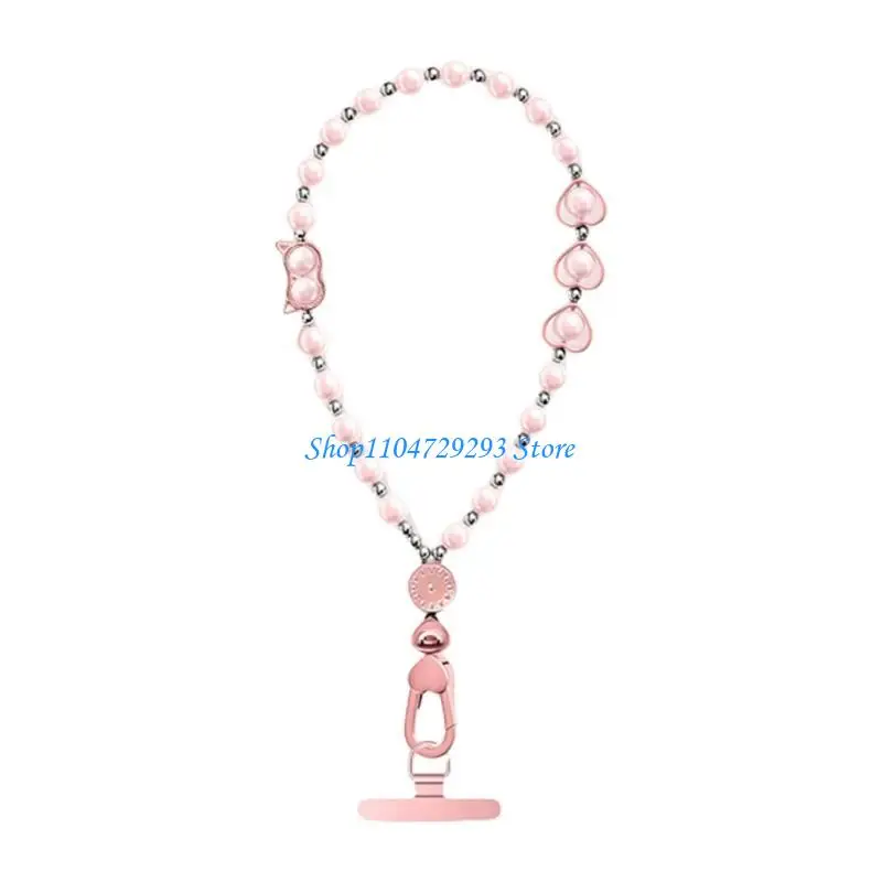 Stylish ABS Not Loss Phone Strap with Secure Clip Crystal Beads Decor 30cm Long 