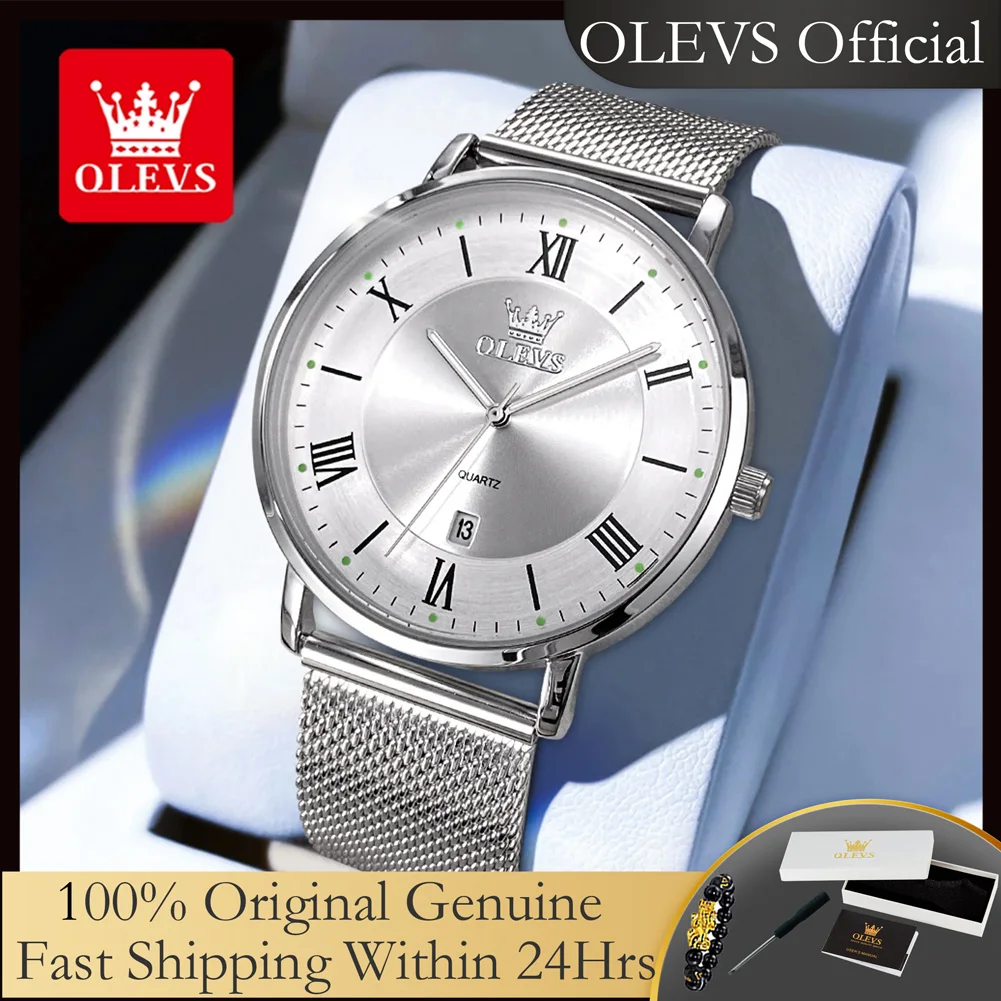 

OLEVS 5623, новые мужские часы, ультратонкий сетчатый стальной ремешок, оригинальные кварцевые наручные часы для мужчин, простые модные водонепроницаемые мужские часы