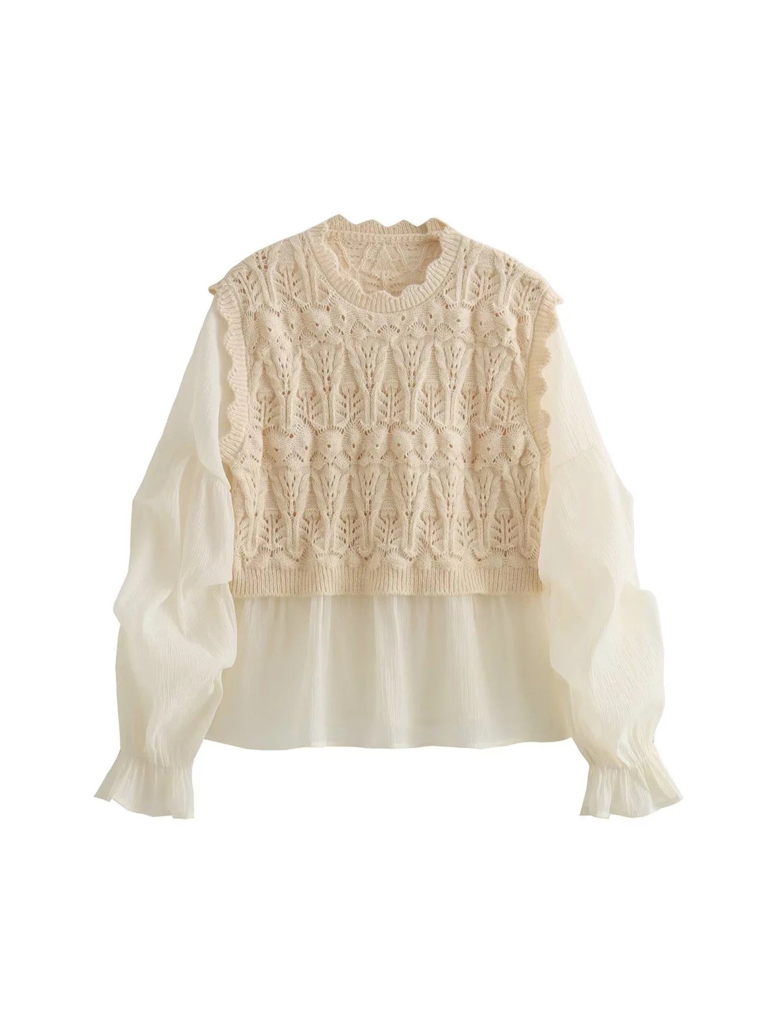 

Женский белый лоскутный пуловер, свитер, винтажный джемпер 2000-х годов Y2k, топ, трикотаж, корейский кашемировый свитер с длинными рукавами, осень