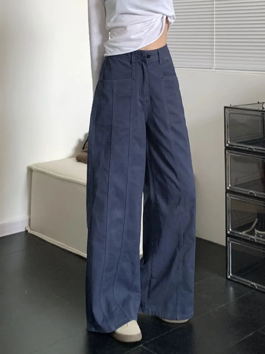 

Flared Jeans Woman Trousers Cargo Pockets Harajuku Black Denim Baggy Y2K Fashion Retro Loose Casual High Waist Aesthetic Vintage