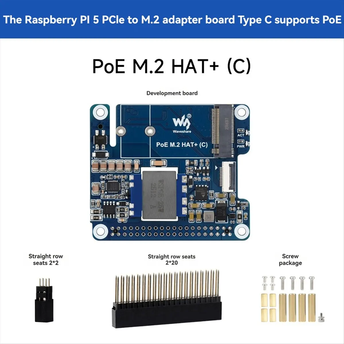 A46U for 5 PCIe to M.2 Adapter with PoE Expansion Board Supports NVMe Protocol PoE M.2 HAT+ (C) Adapter Board