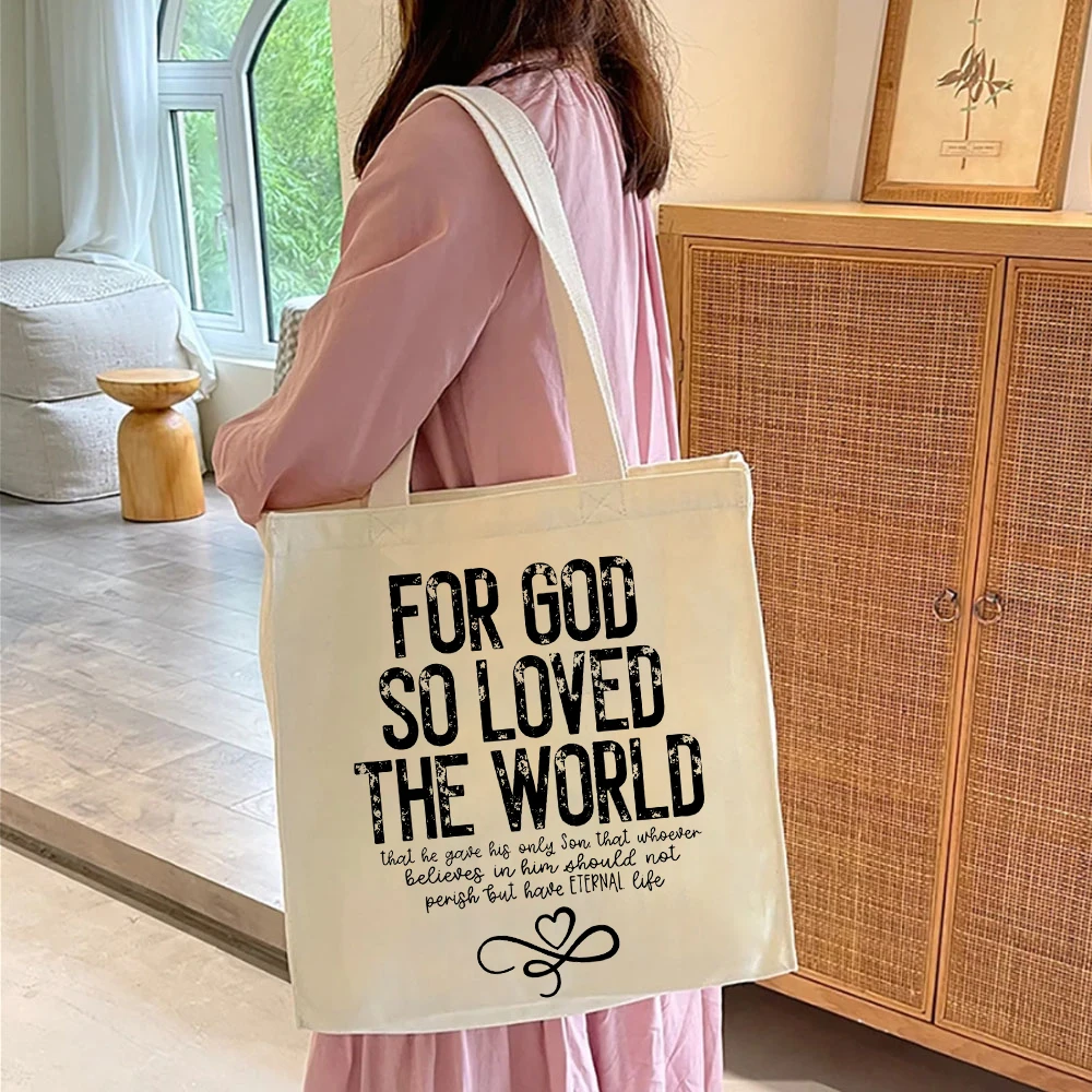 GOD So Loved The World Print Tote Bags Jesus Love U Ladies Shoulder Bag Shopping Bag Large Capacity Canvas Women Elegant Bags