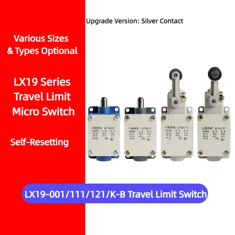 

LX19-001/111/121 Aluminum Shell Silver Contact Limit Switch 19K-B Core Self-Resetting for Machine Tool Positioning Control