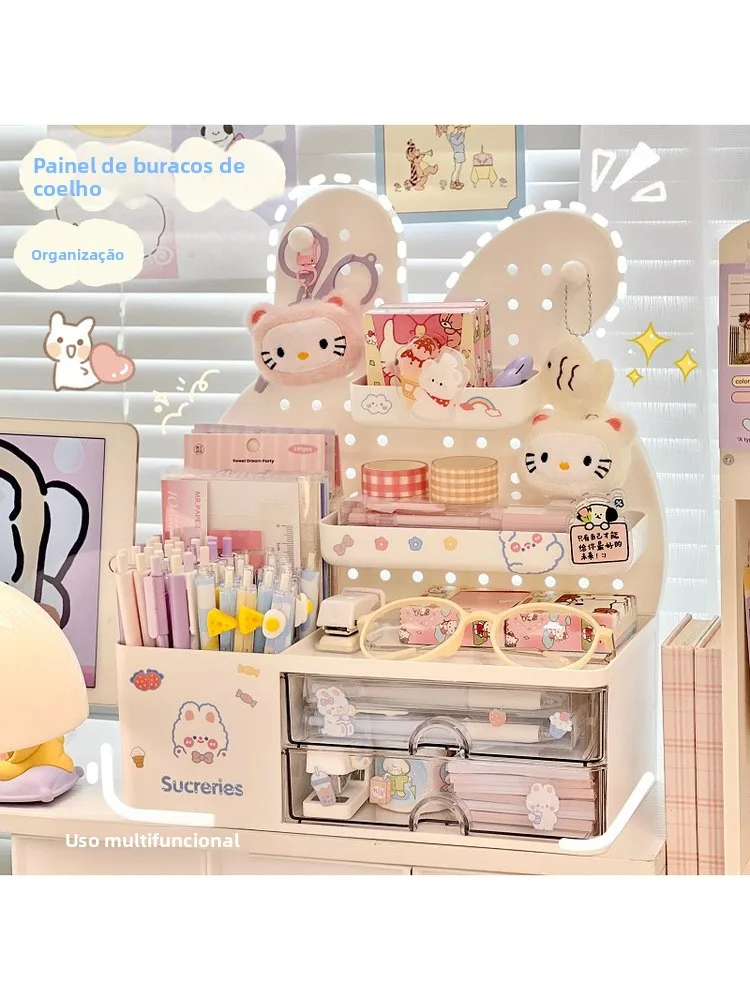 かわいいデスクトップホールボード収納ボックス学生デスクオーガナイザー化粧品メイクアップバニティデスク整理ツールプラスチック引き出しスタイル